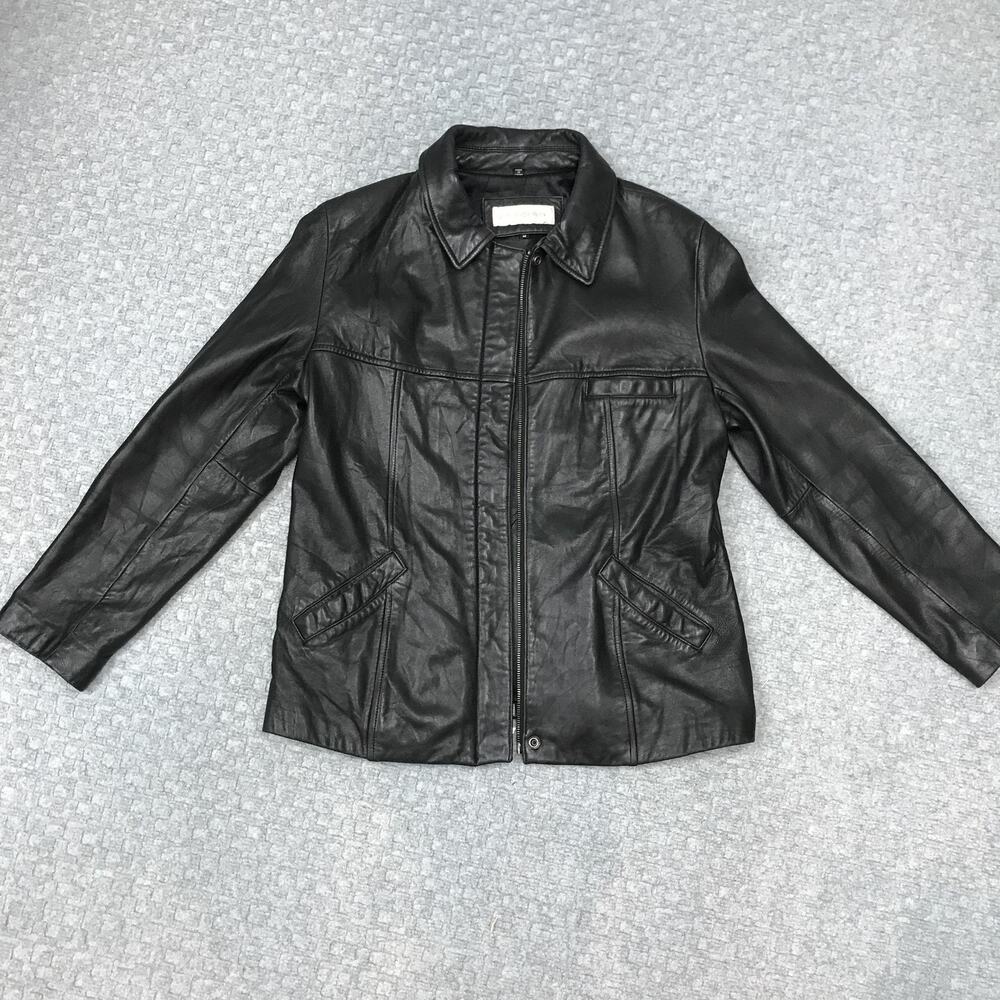 Jones New York Jacket Womens Medium Black Genuine Leather Pockets Style 38949 - Picture 2 of 12